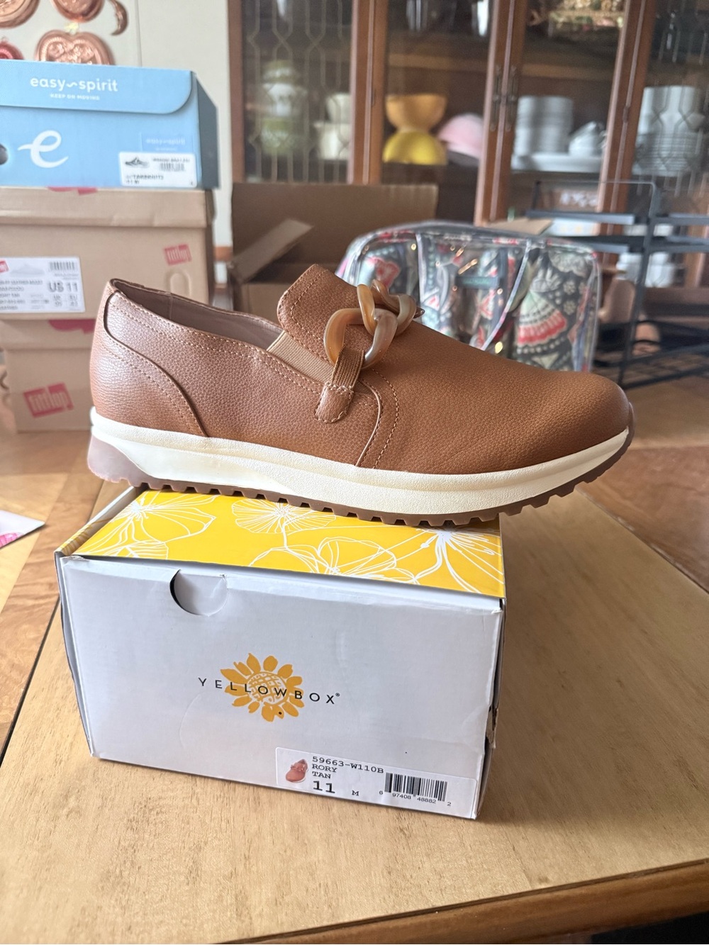 Yellow Box women’s Tan Slip-On Casual Shoe with Decorative Chain